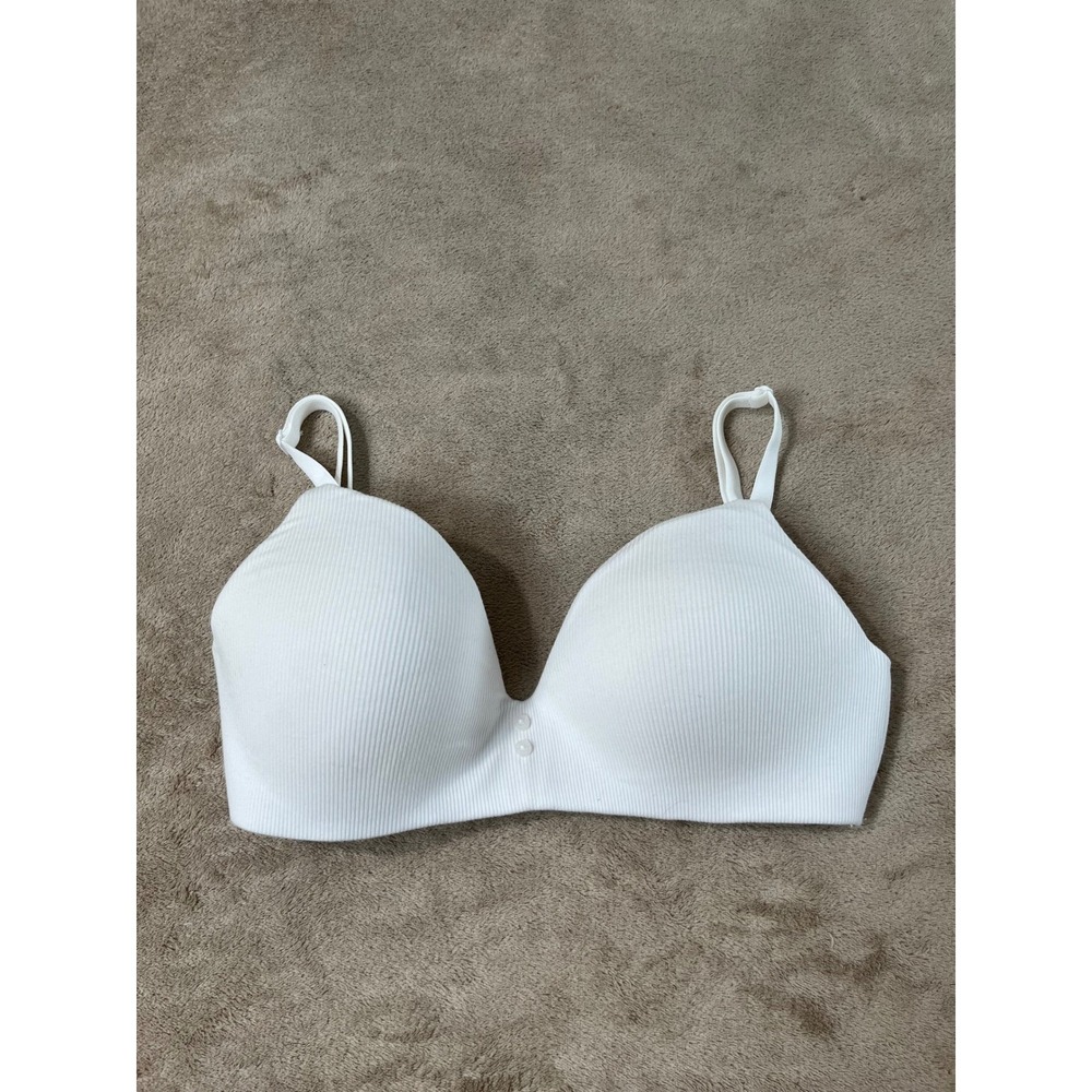 Victoria's Secret White Ribbed Wireless T-Shirt Bra Lightly Lined 32DDD GOOD